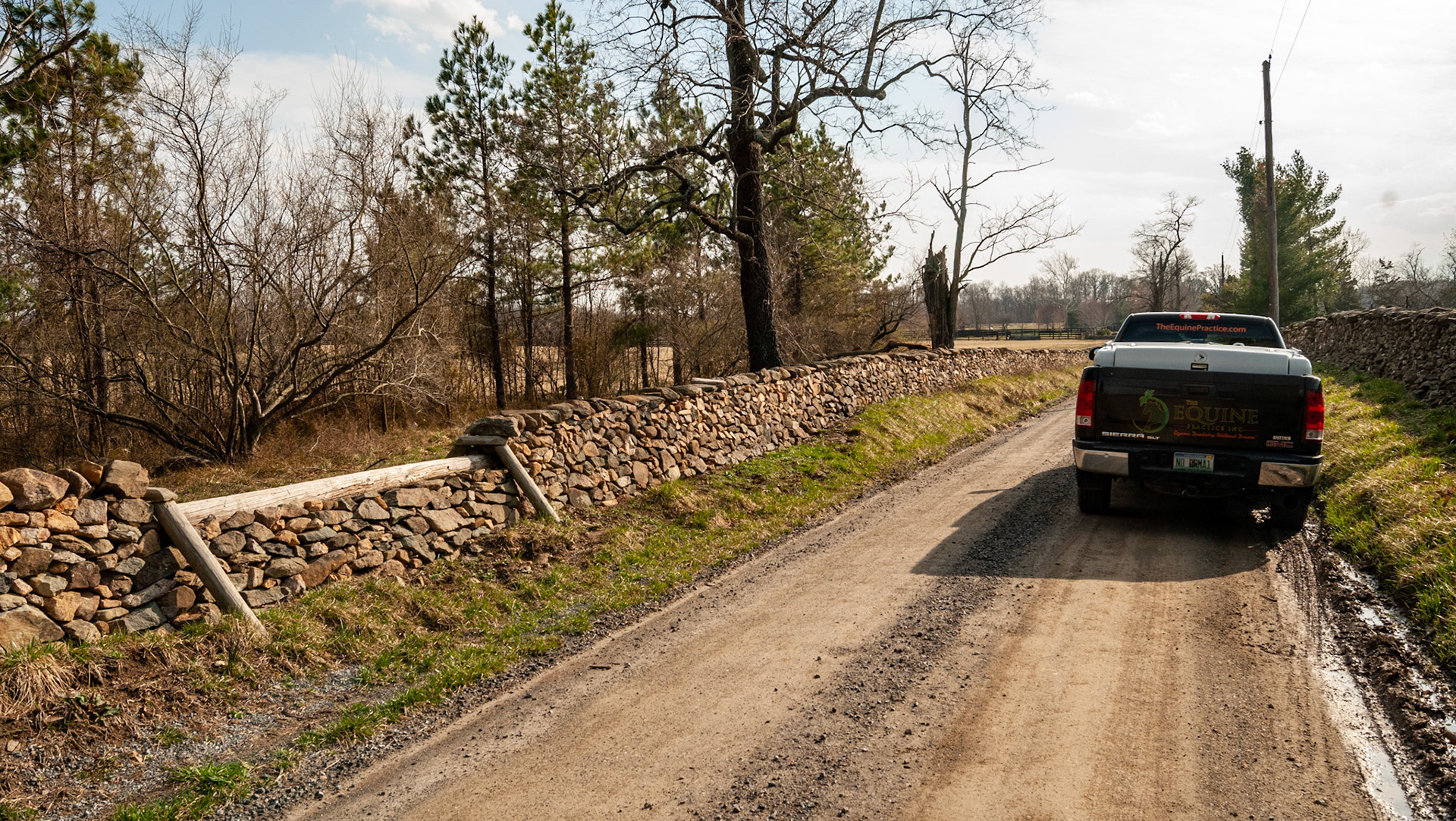 A cross country jump built into a roadside stone fence in Virginia.