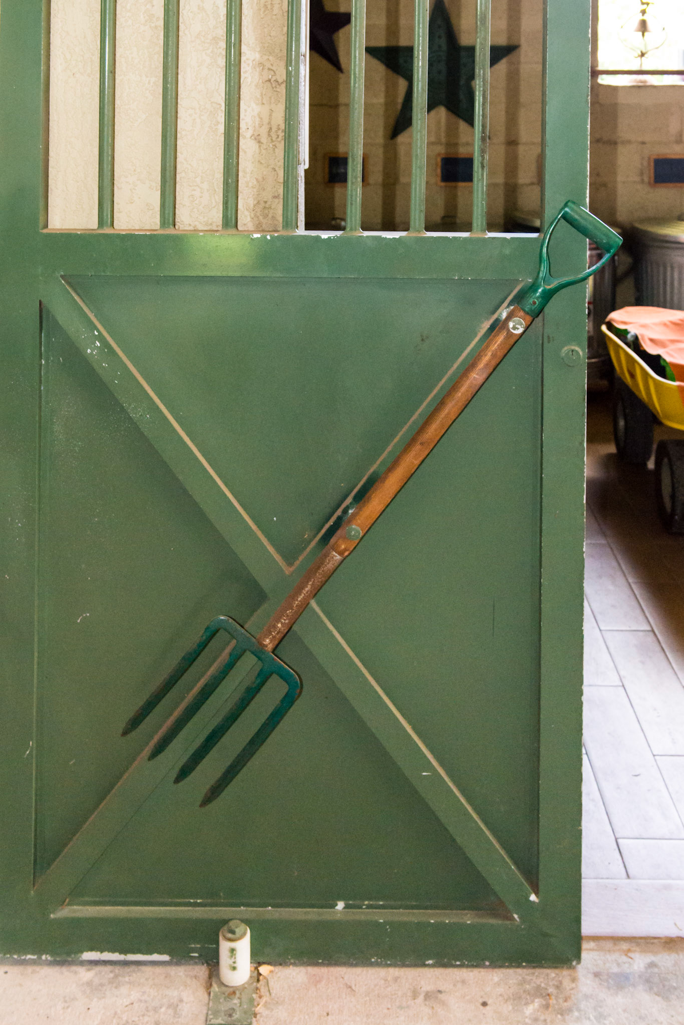 A unique door handle for the feed room.
