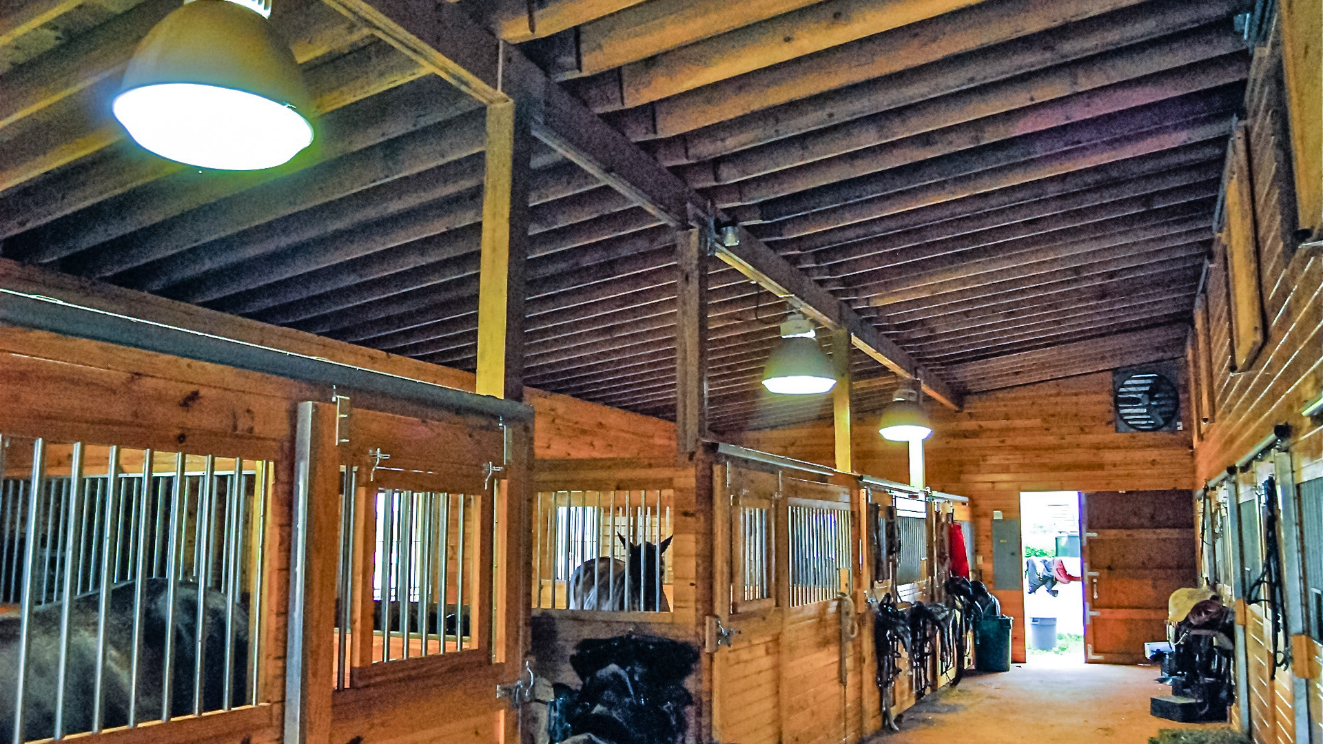 Serious lights inside a barn