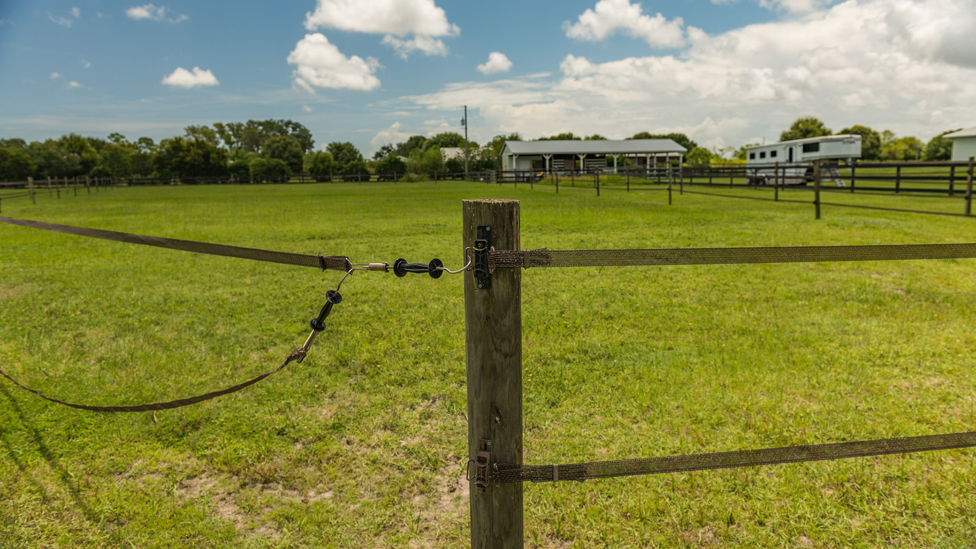 Electric tape fencing and an insulated handle to make a gate into the paddock.