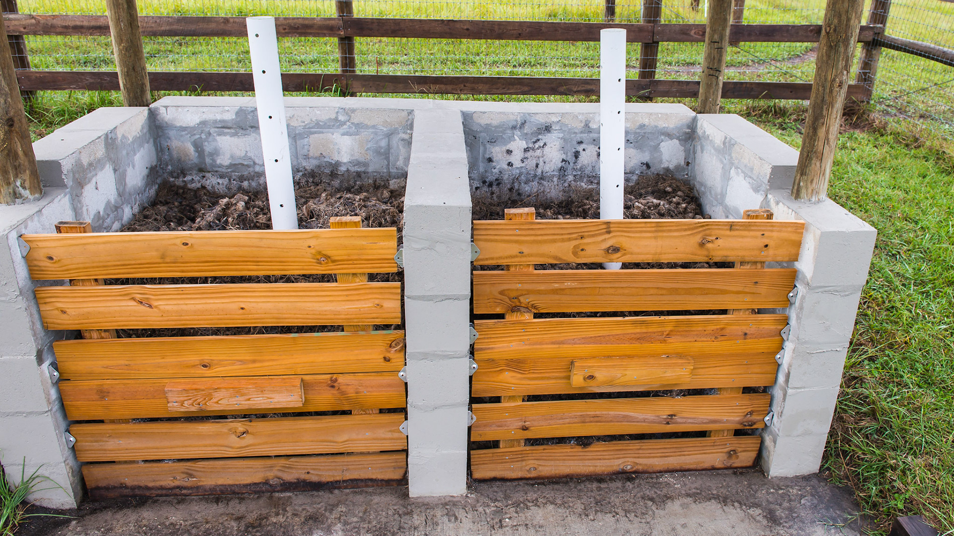 A composting set up on a small, 1 horse farm.