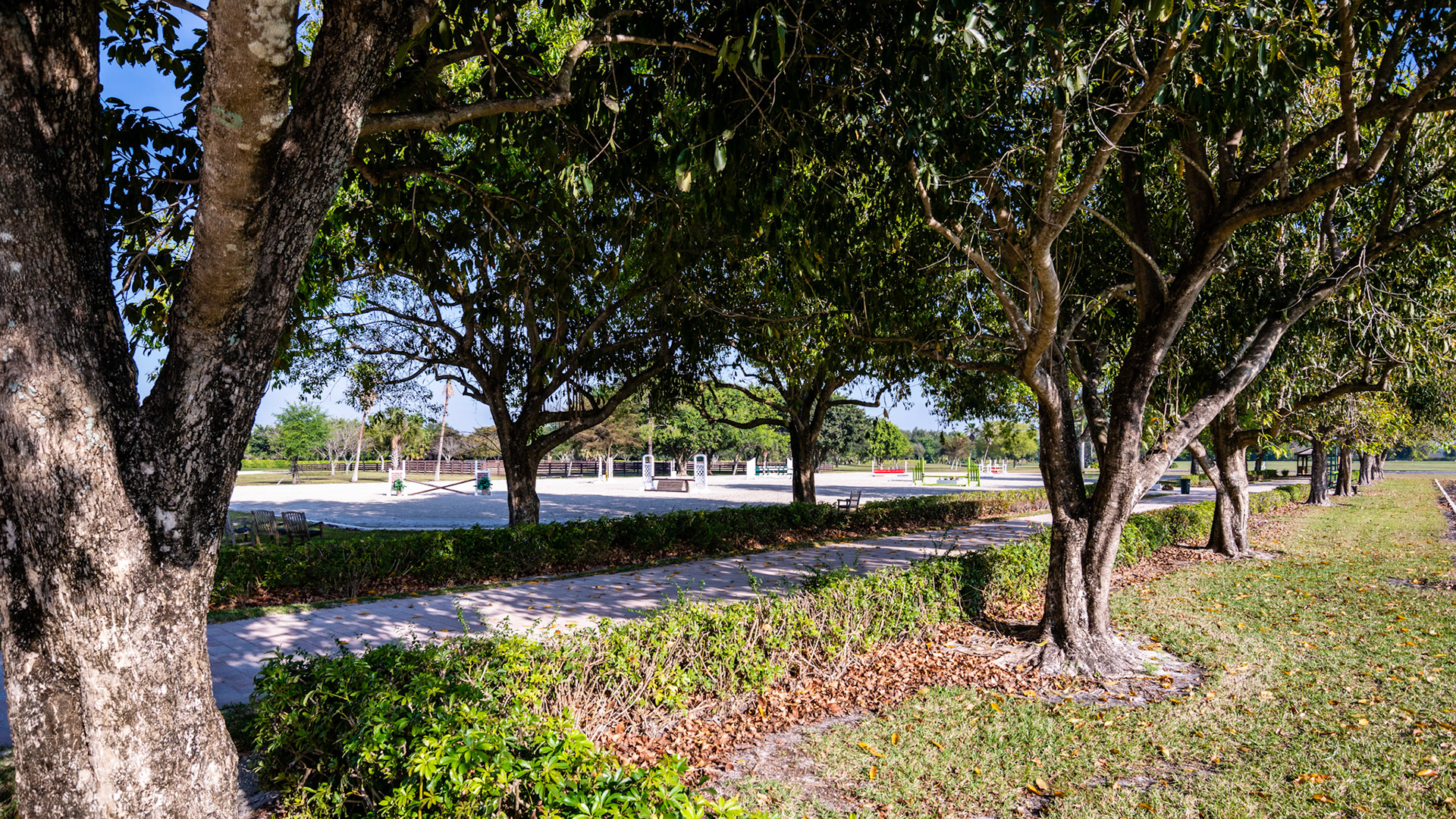 One of the three outdoor arenas on a Wellington, FL farm.
