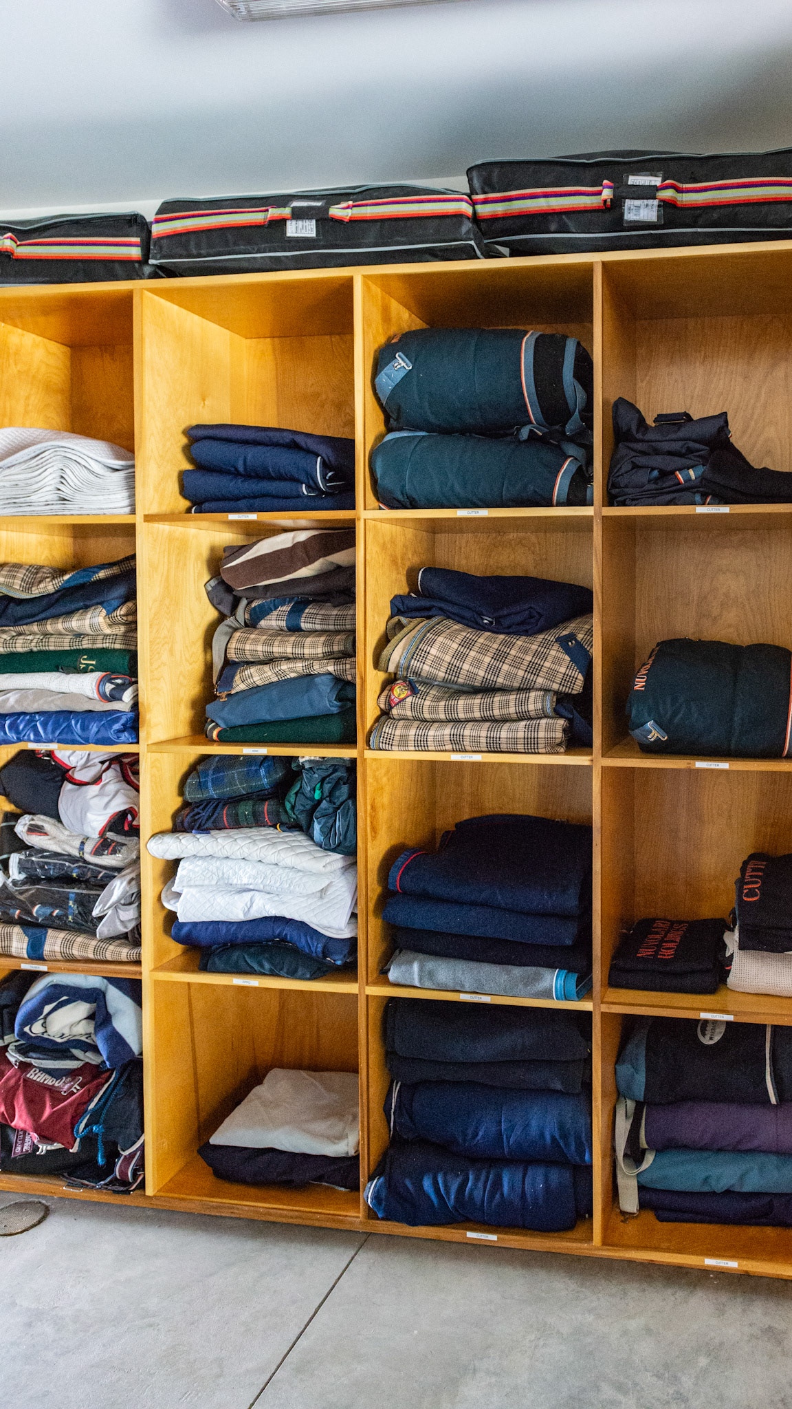 Wall organizer for blankets.