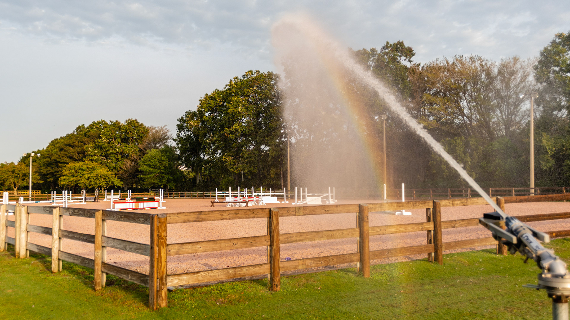 Water cannon for arena dust control. Wellington, FL