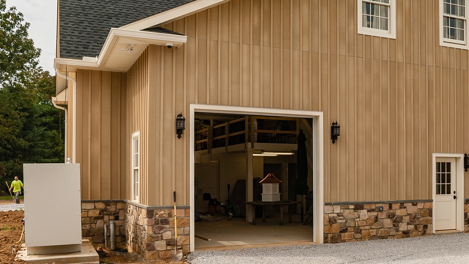 Security cameras mounted cleanly in high places. Backup emergency generator sets away from the barn.