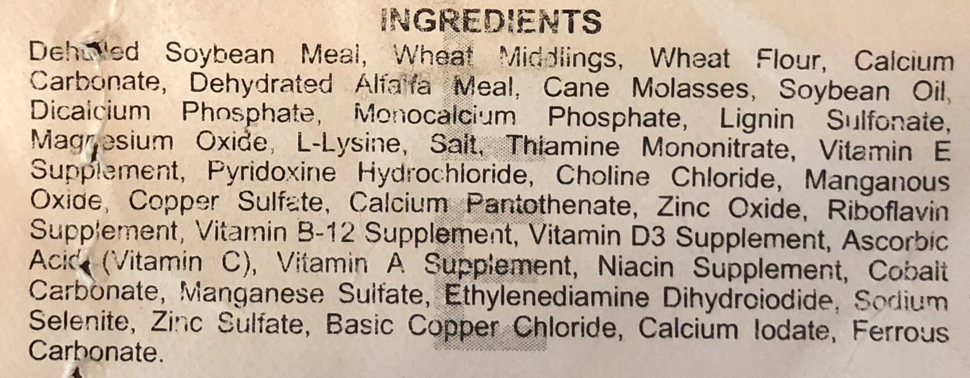 A typical feed tag seen this week from a national brand.