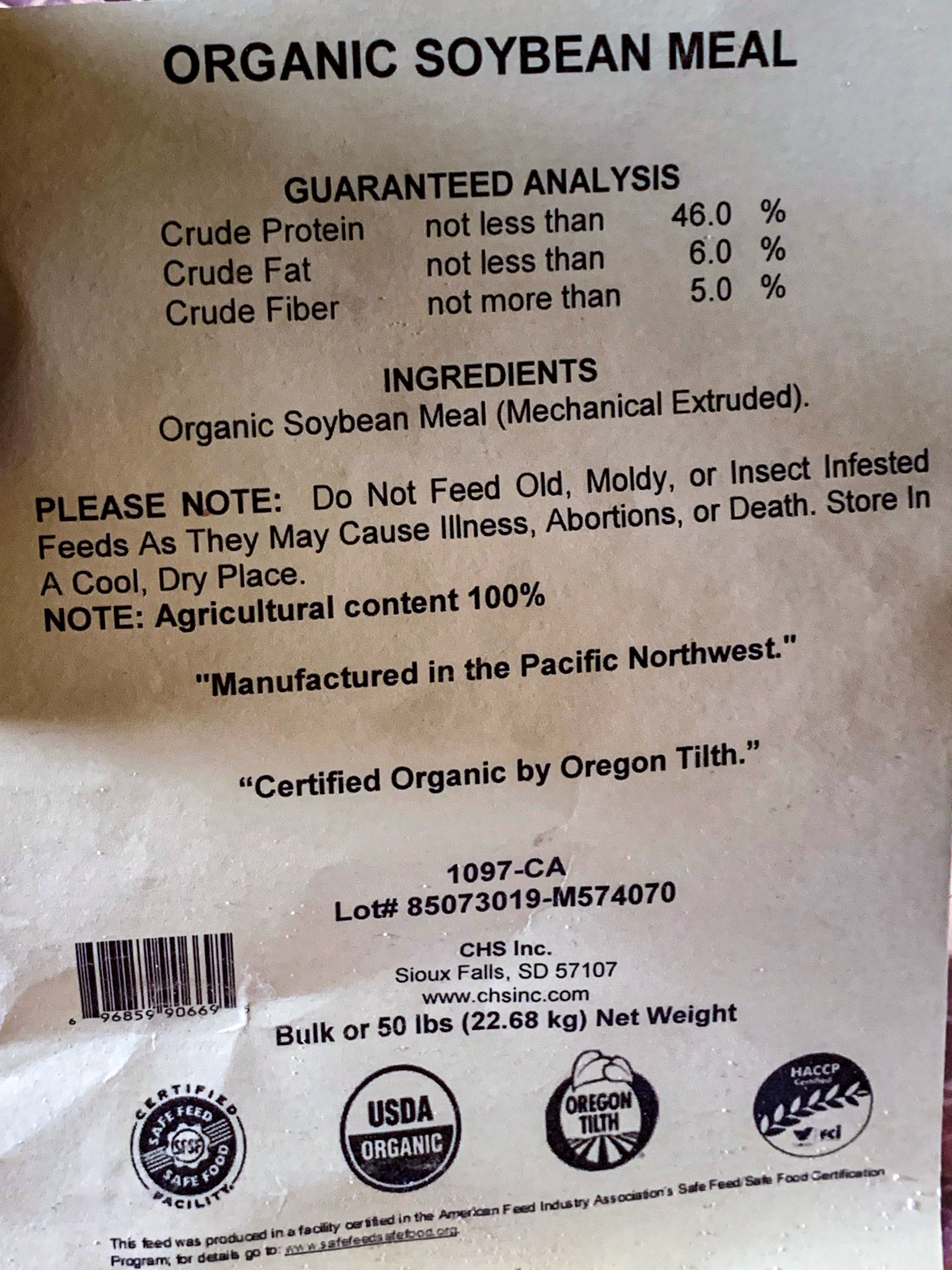 Organic SBM found at a farm in WA