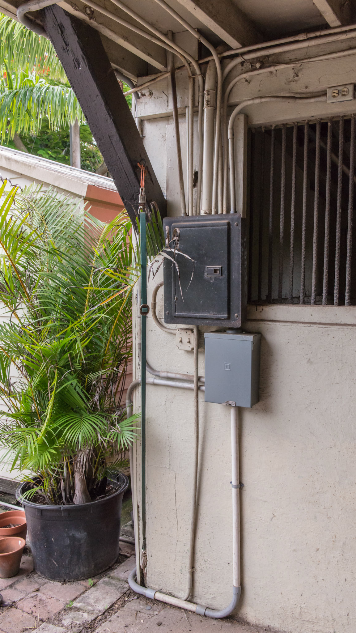 Orderly circuit panel, but in a wet area.