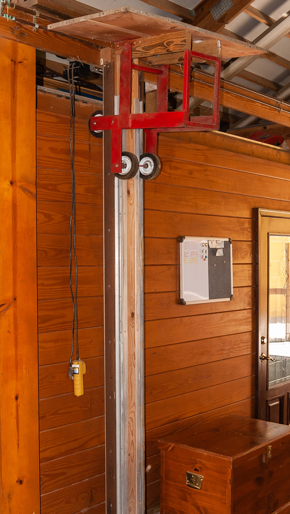 This is a custom made lift for getting hay bales into the loft.
