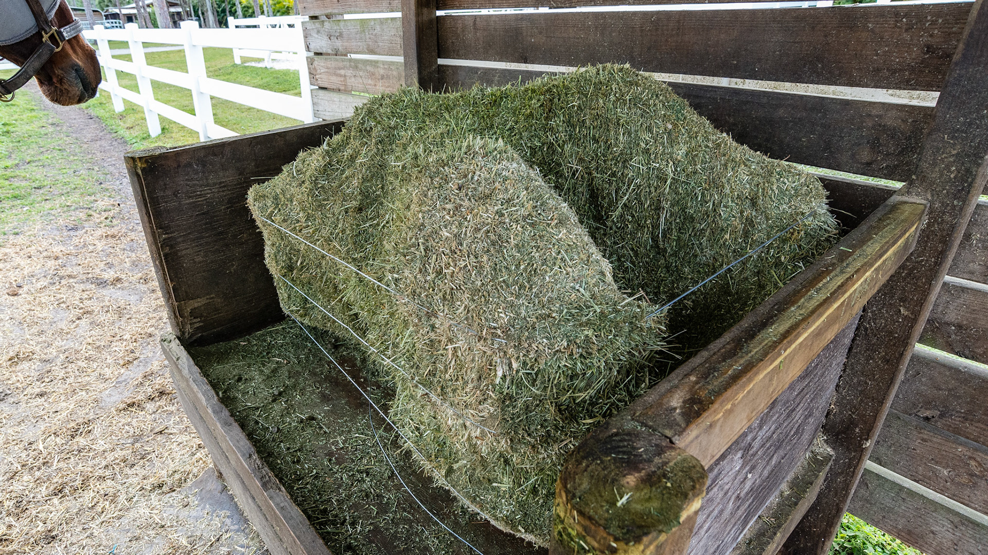 Custom hay holder for a 350 pound wire bale.  I am not sure why the wires remain other than it is hard to remove them.