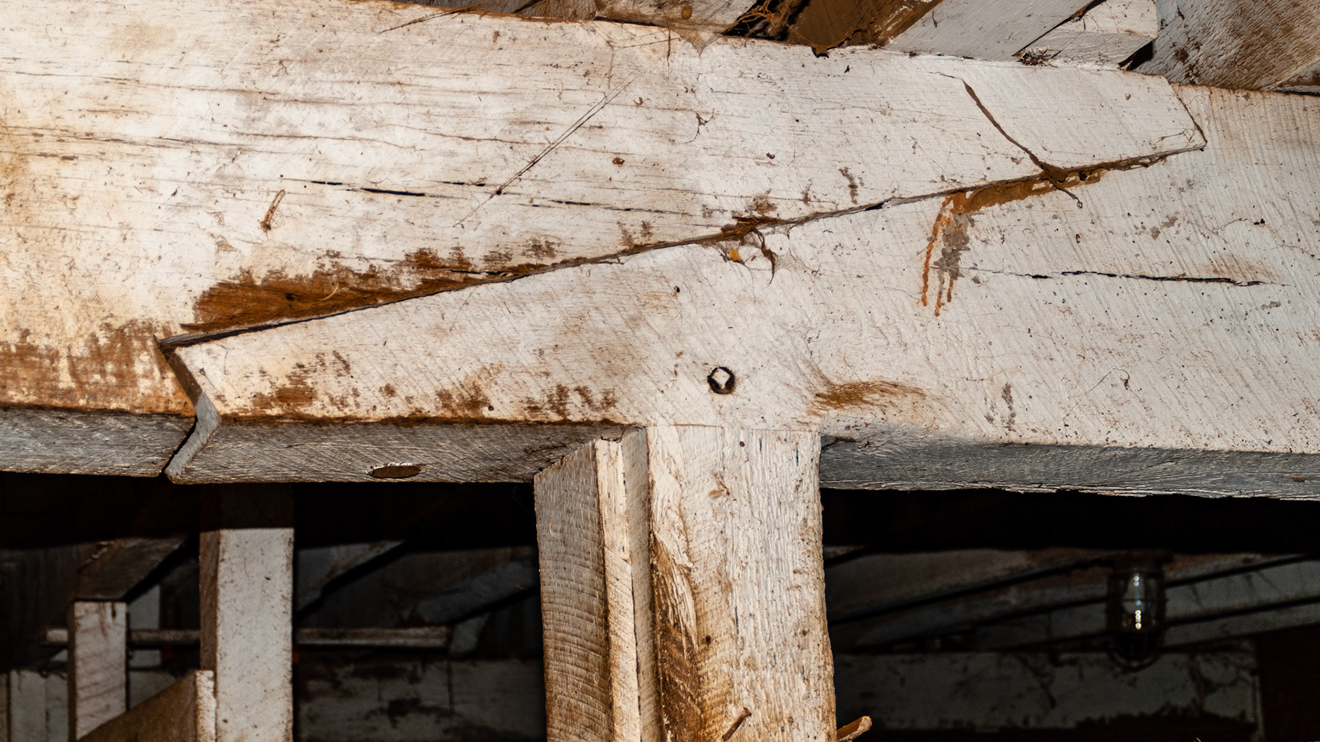 Hand cut beam joints in an old Virginia barn.