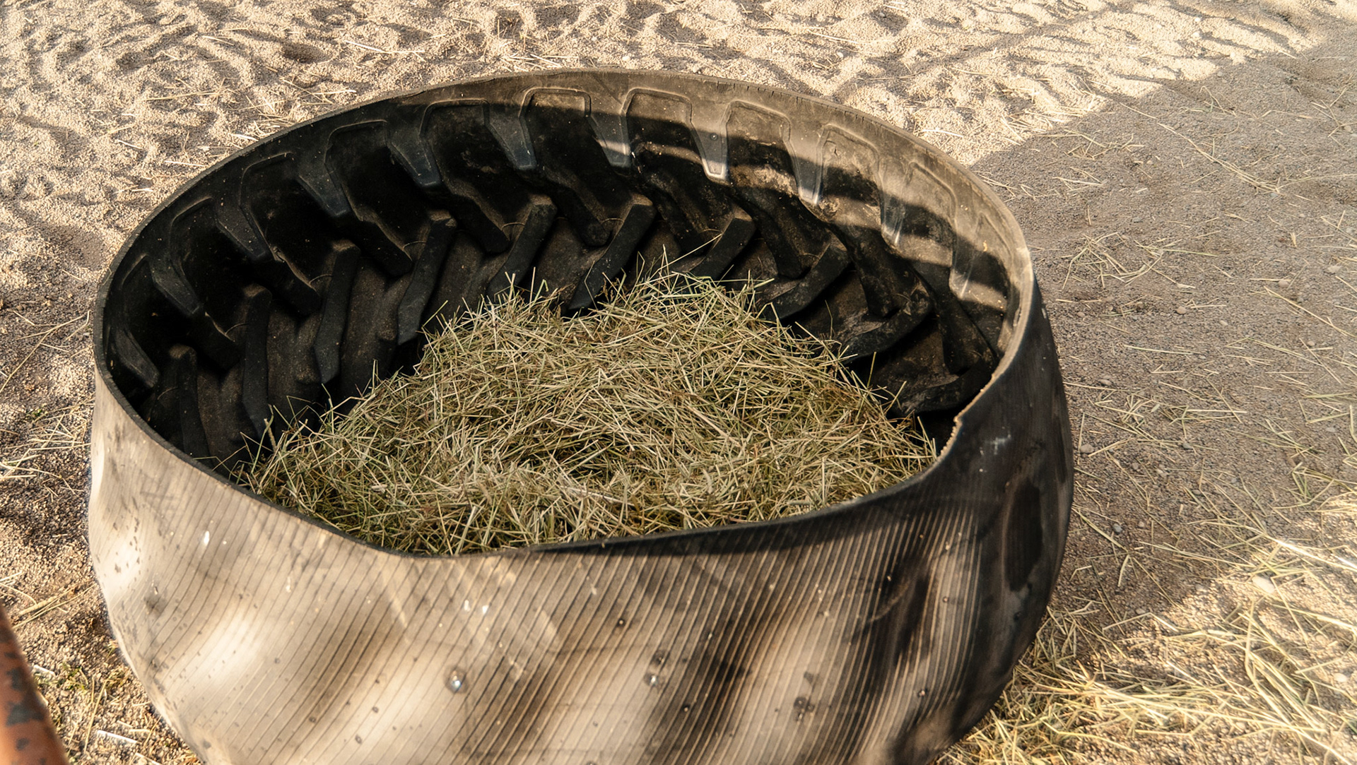 Inverted tractor tire as a hay container