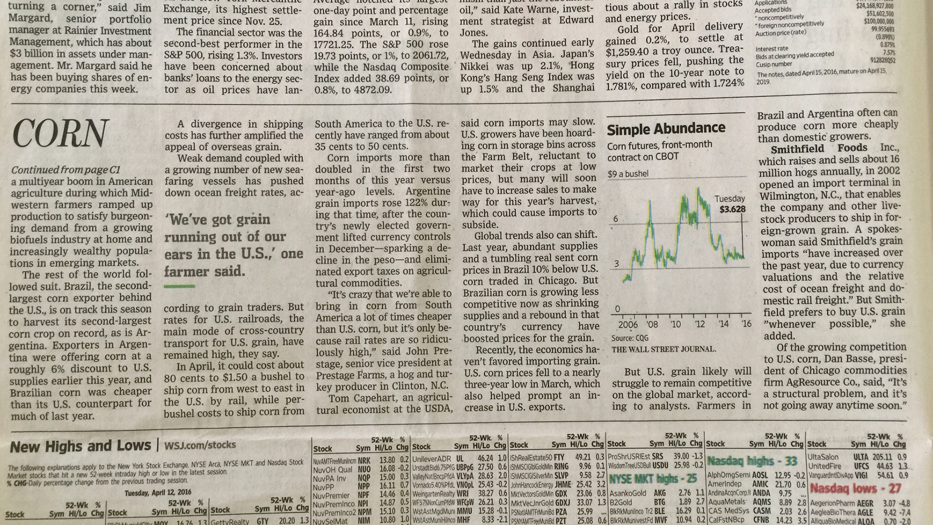 Wall Street Journal April 13, 2016 - Awash In Corn, US Imports Increase. - We have an abundance of corn so it is inexpensive.  Corn not only is used in food (cereals, bread, etc) but is also used to make high fructose corn syrup (a leading source of fructose) and ethanol for gasoline,
