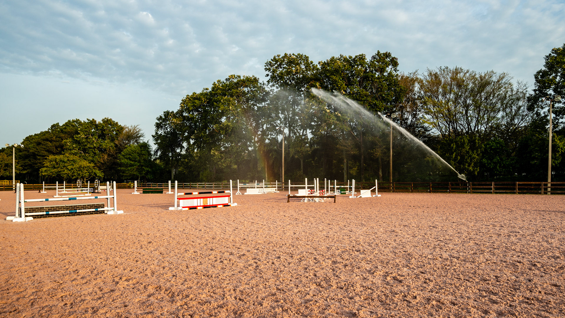 Water cannon wetting down a Wellington FL arena