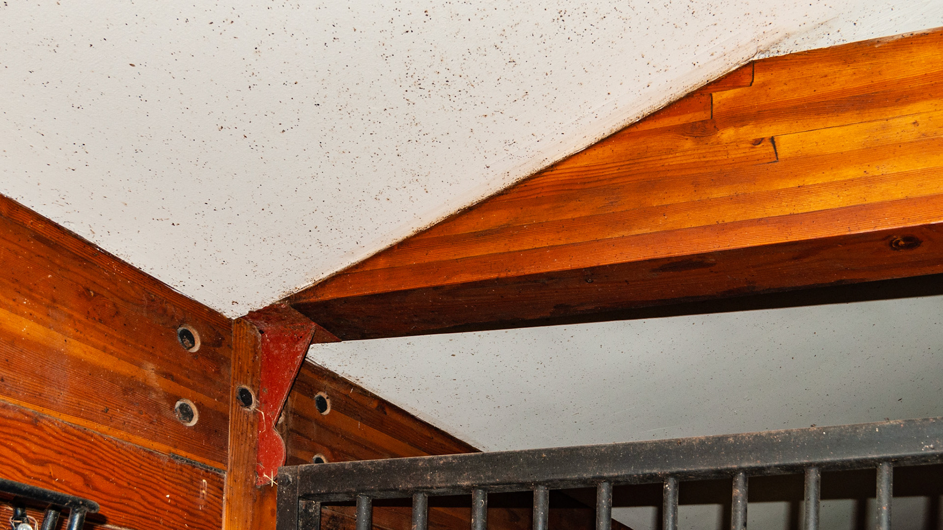 Custom steel joist supports inlaid into the post.