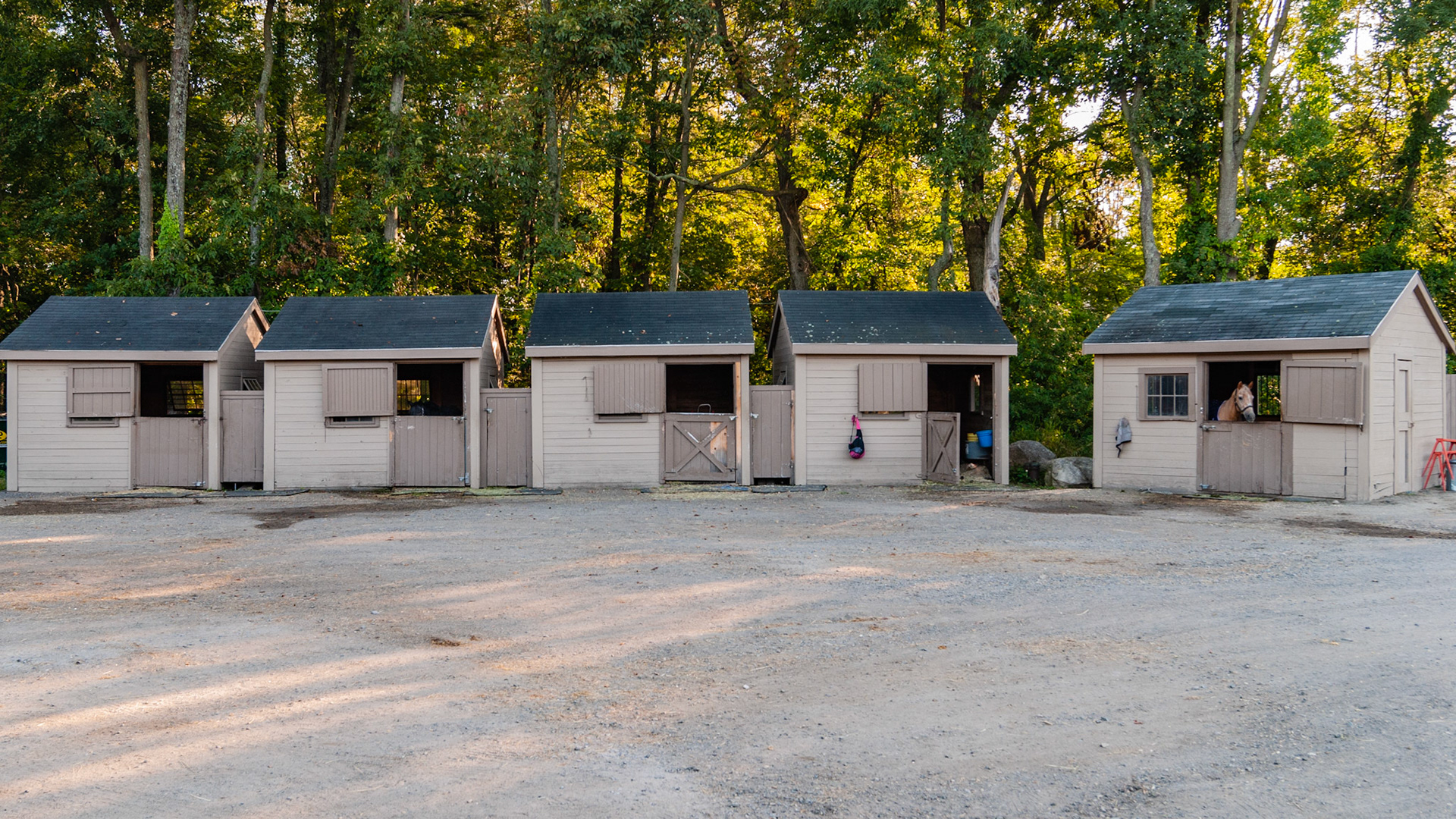Examples of prefabricated 1 horse structures imported from the manufacturer and installed on a farm.