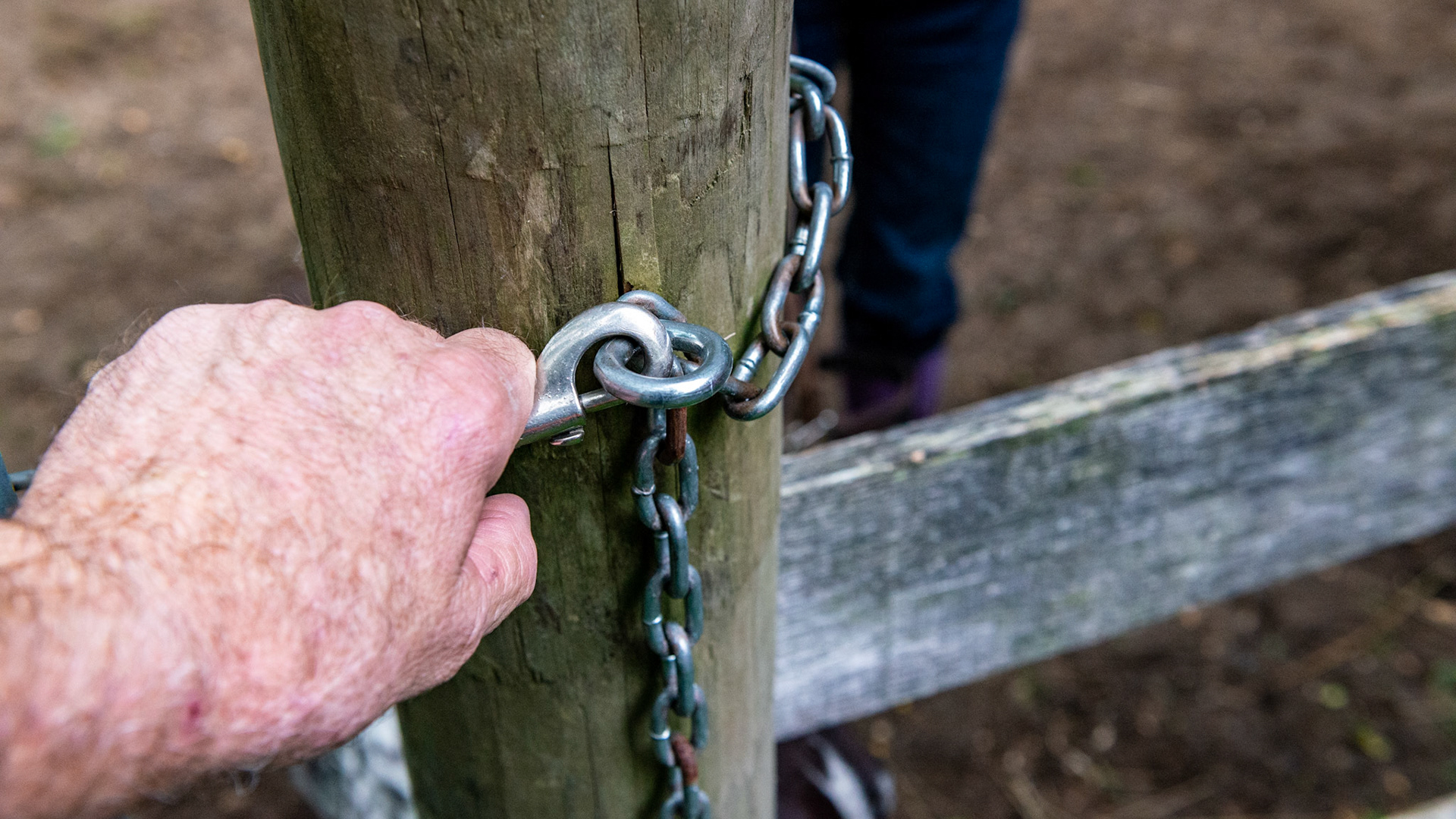 3 of 3 - This is the chain latch for the gate. This is the most simple one handed operation of a gate latch ever devised.