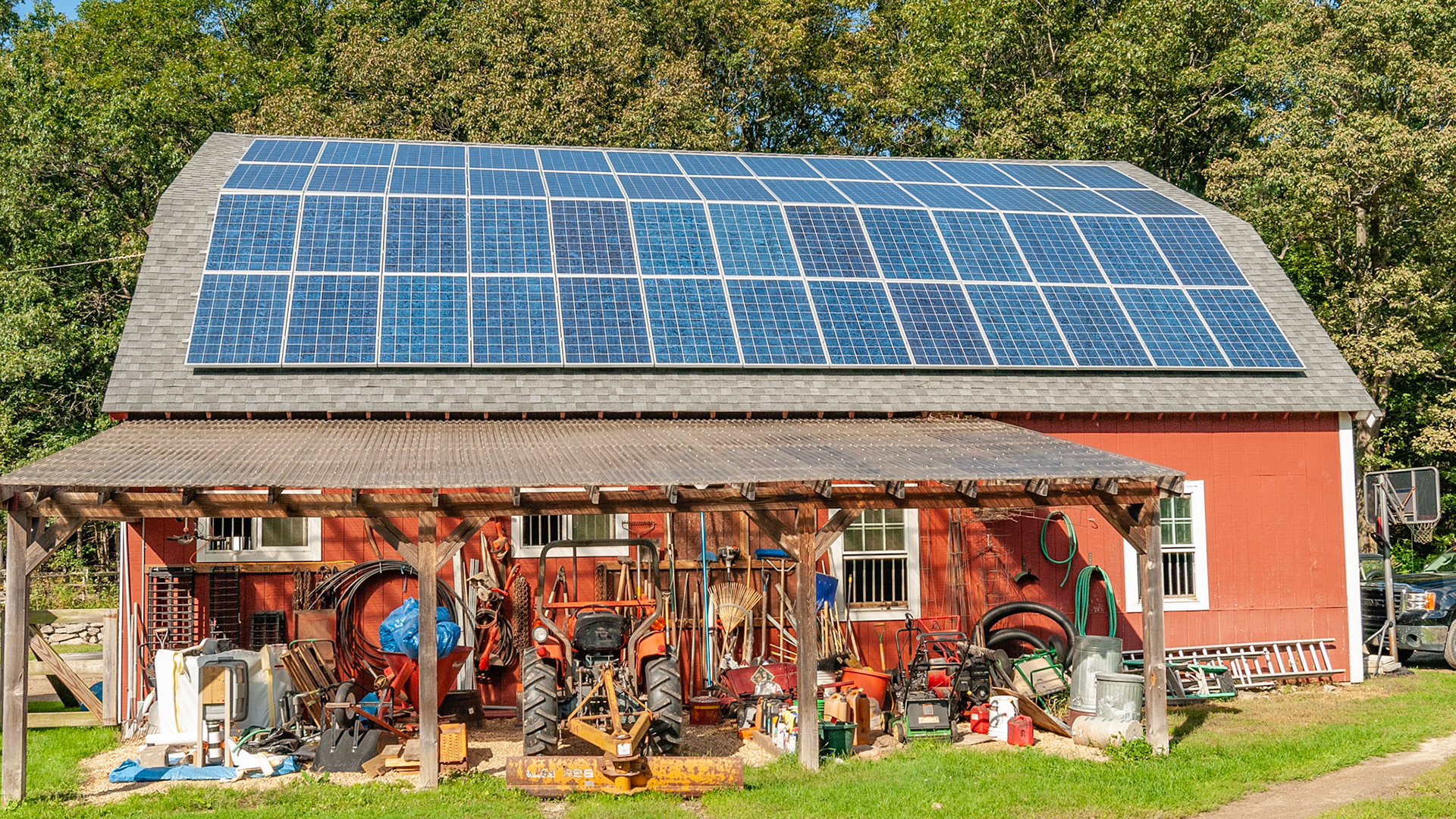 Solar panels on top of a barn in MA.