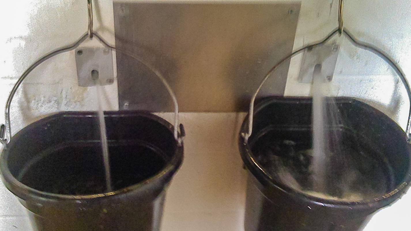 Water flows from openings with outside the stall valves