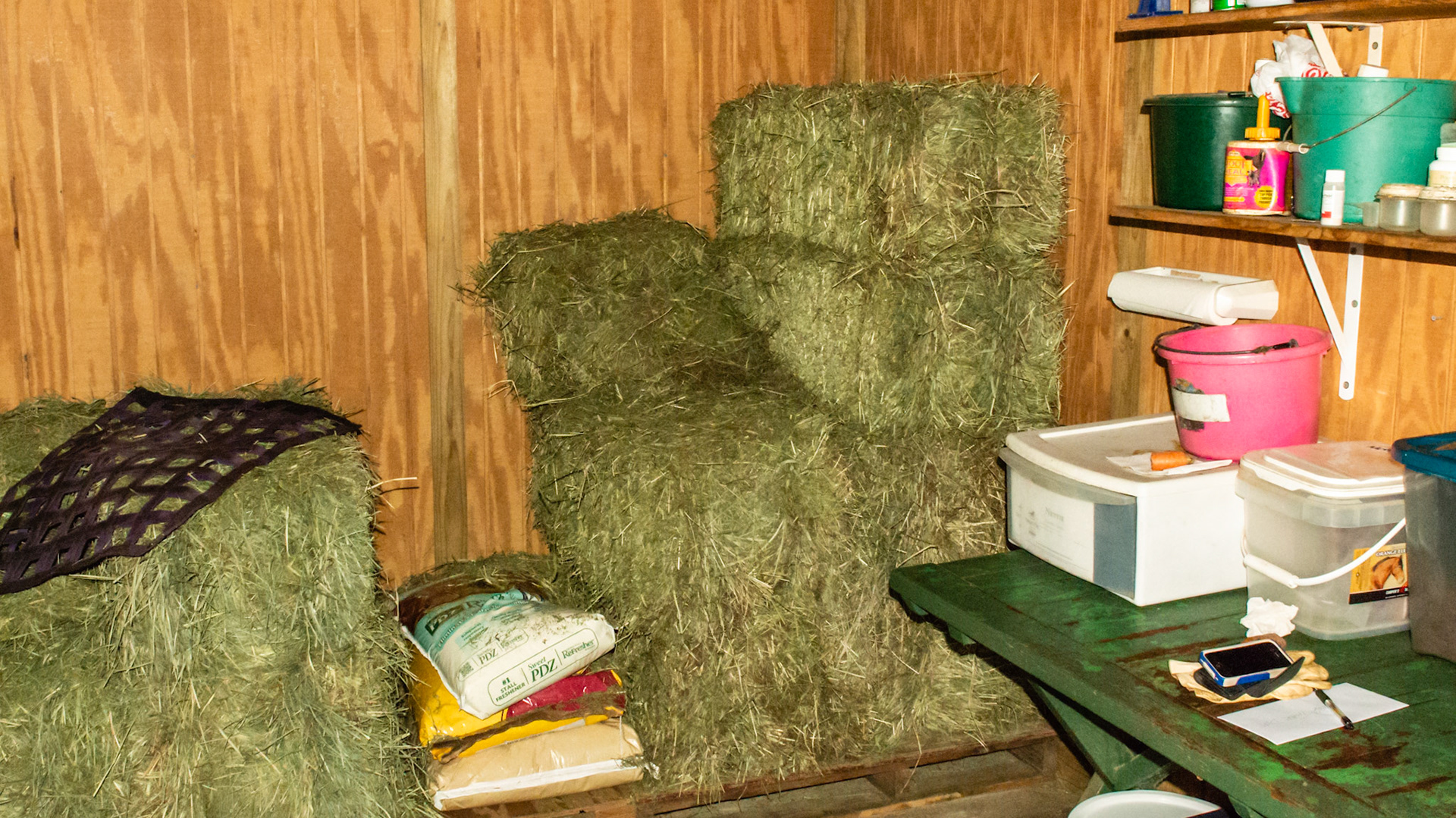 Organized and clean feed room