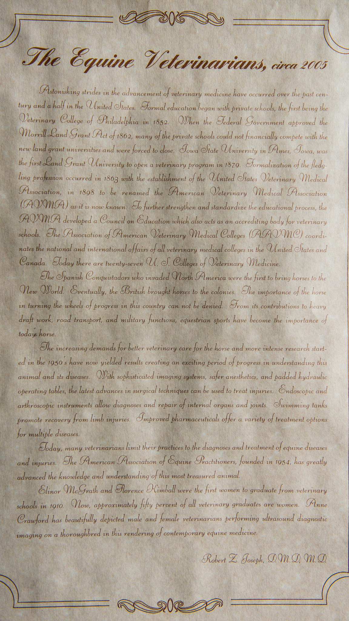 From the back of the paintings depicting veterinary scenes from 1895 and 2005.