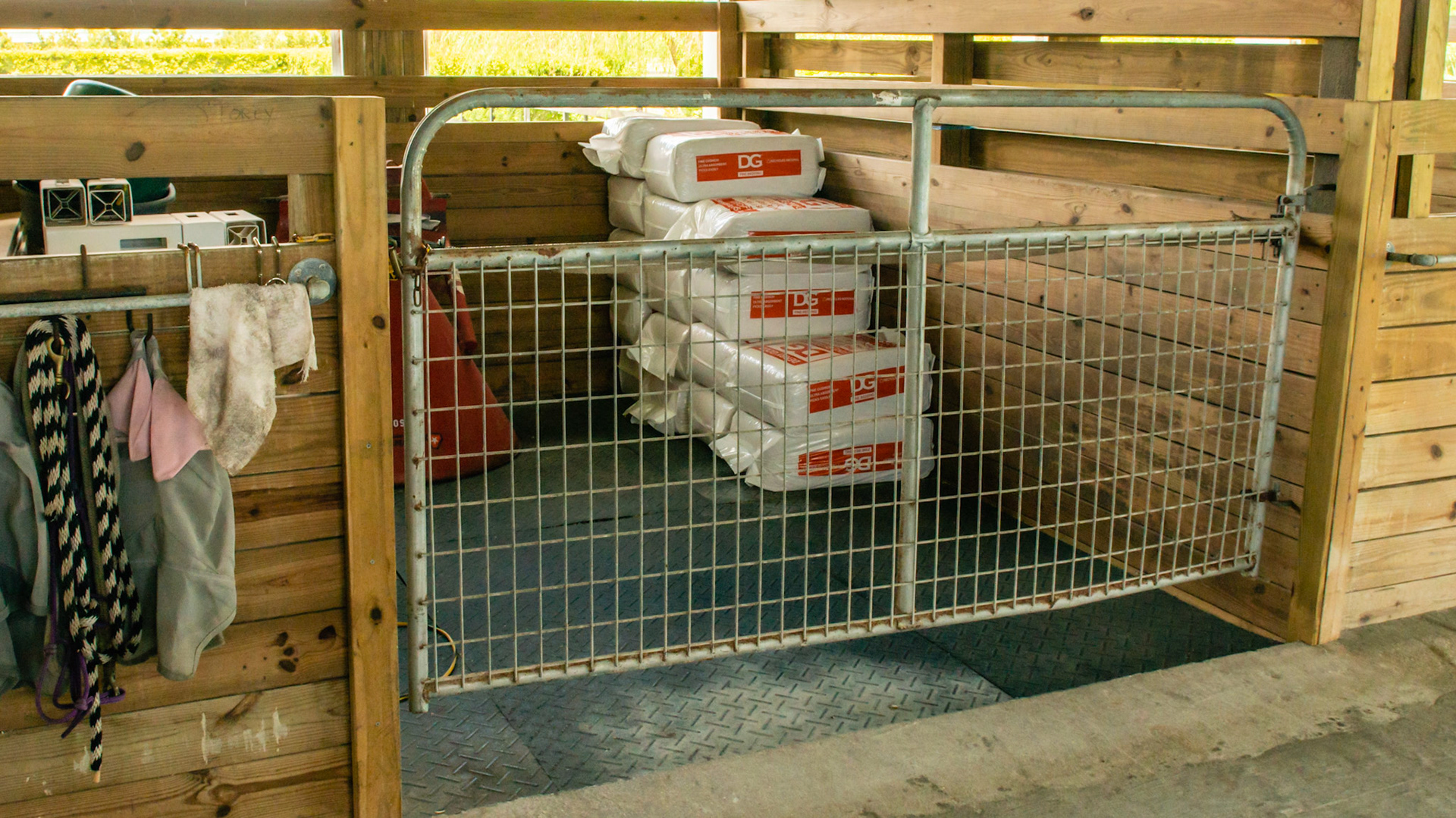 A stall is commonly used for storage of equipment, feed and bedding.