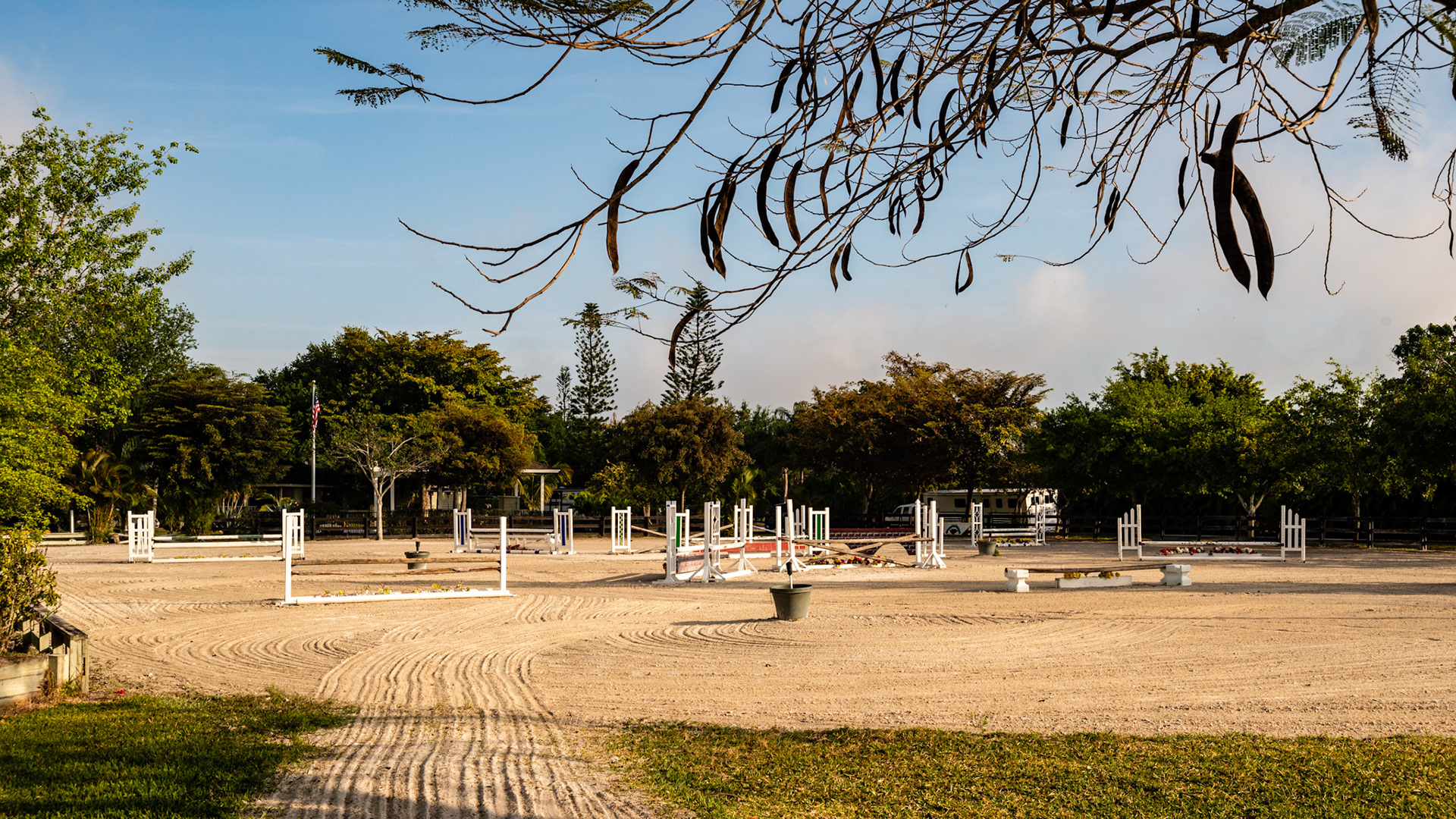 One of the three outdoor arenas on a Wellington, FL farm.