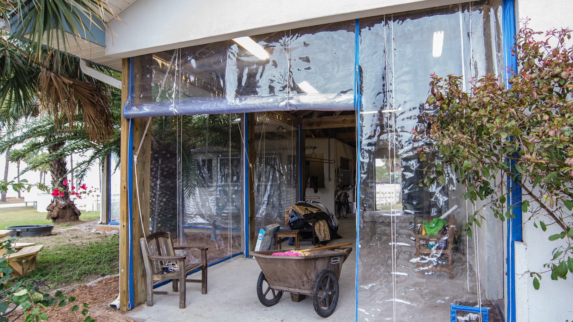 Custom made roll up clear vinyl wind protection in Pensacola, FL