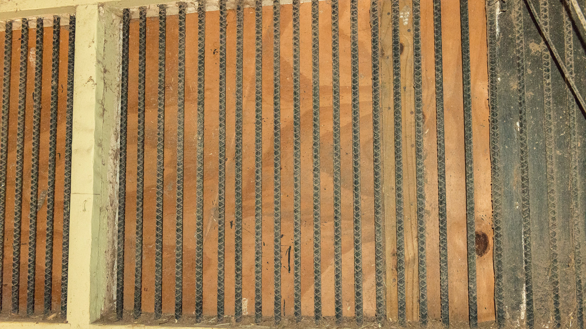 Rebar stall partition undamaged because there is no horse on the other side.