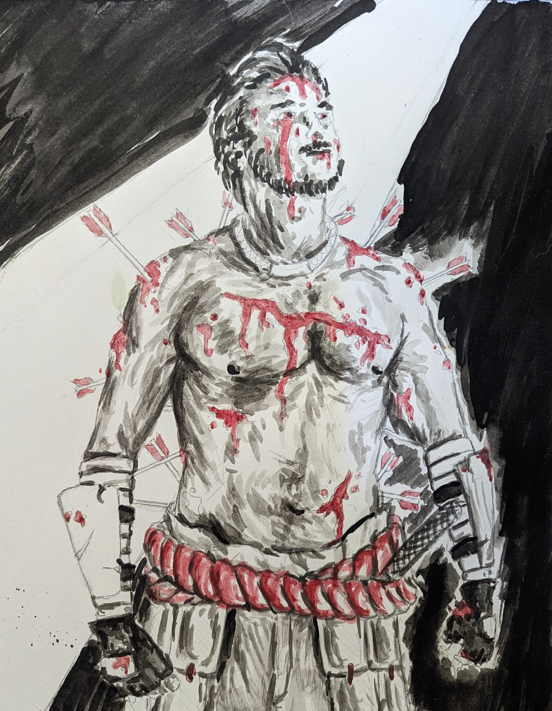 "War Rain" India and watercolor on paper