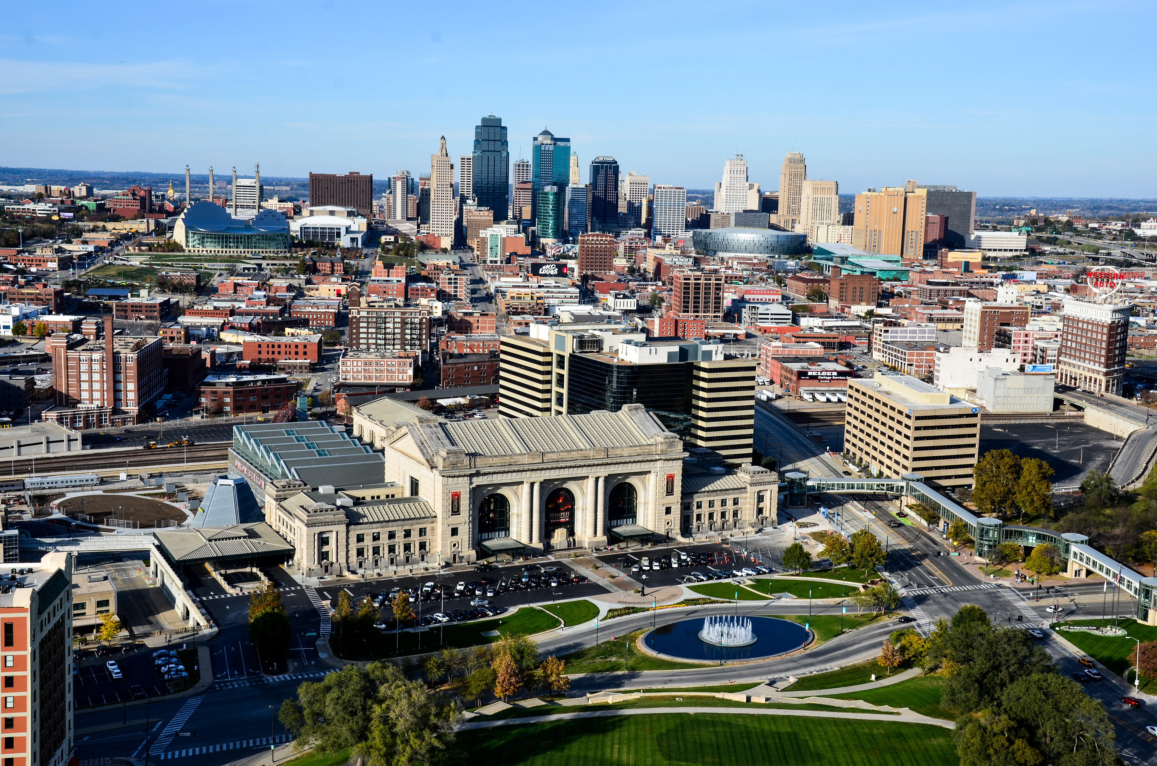 An aerial view of Kansas City as seen from the top of the World War I Memorial tower.