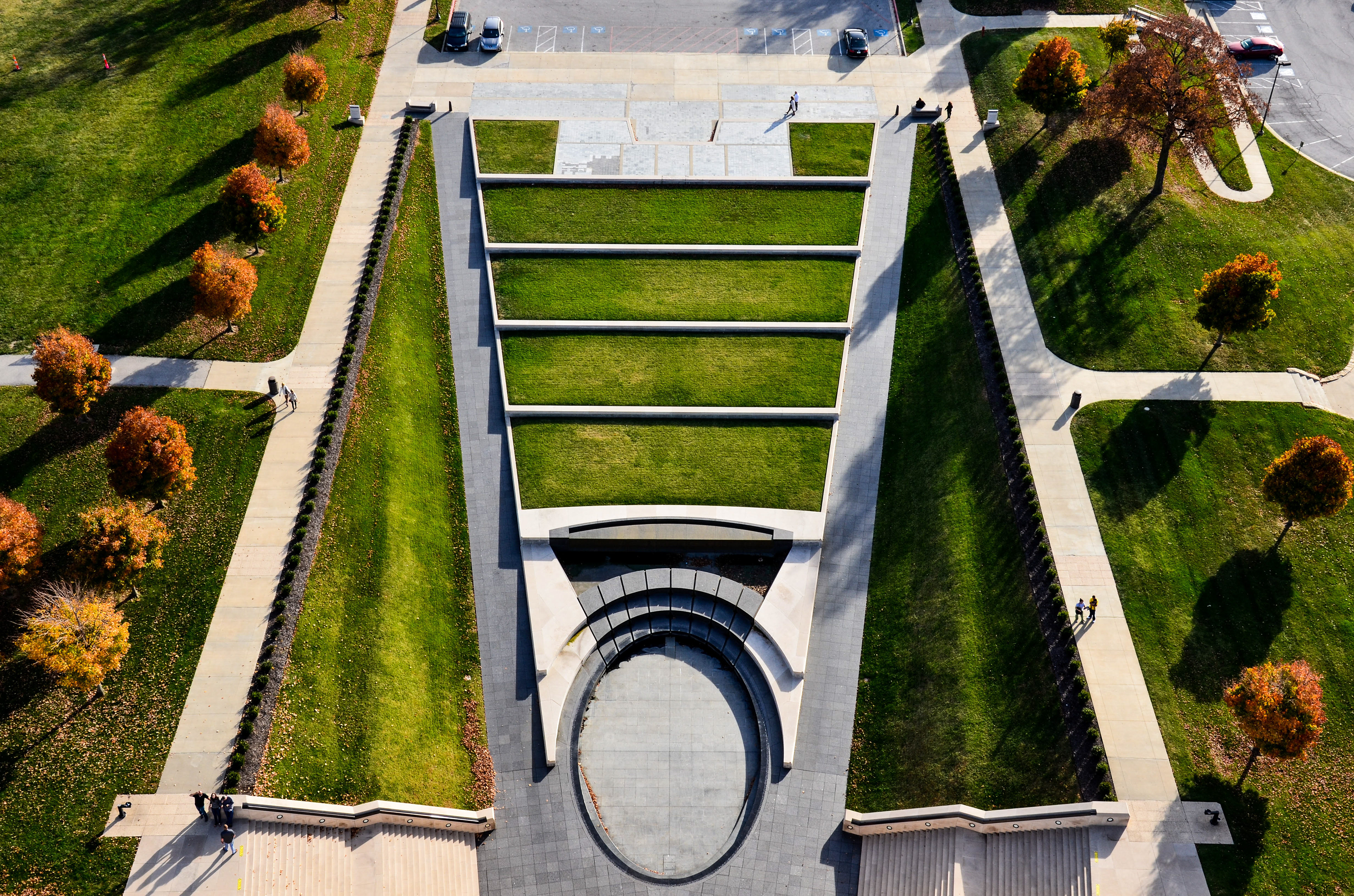 The terrace outside the World War I Memorial, as seen from the air.