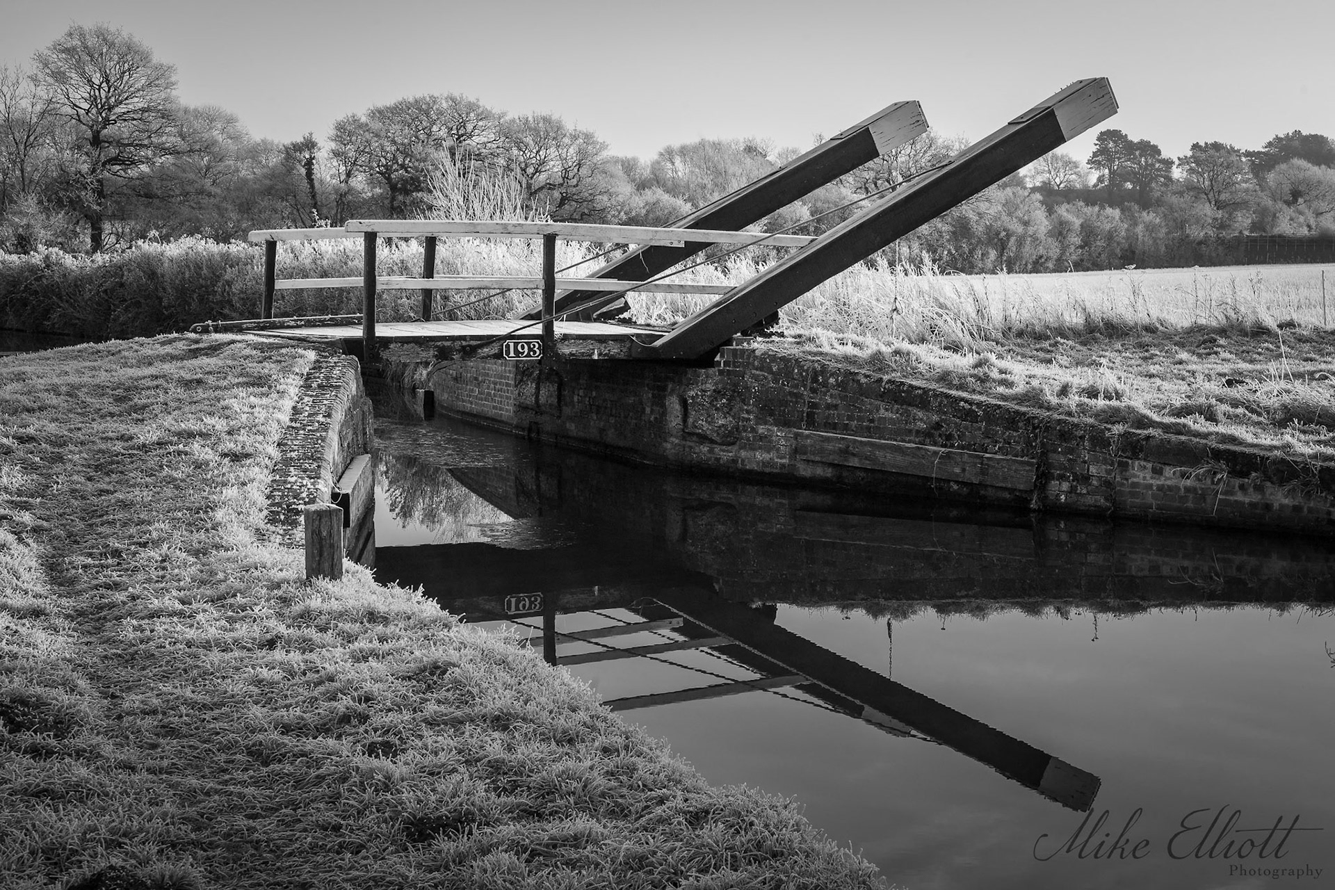 Lift bridge in the frost B&W