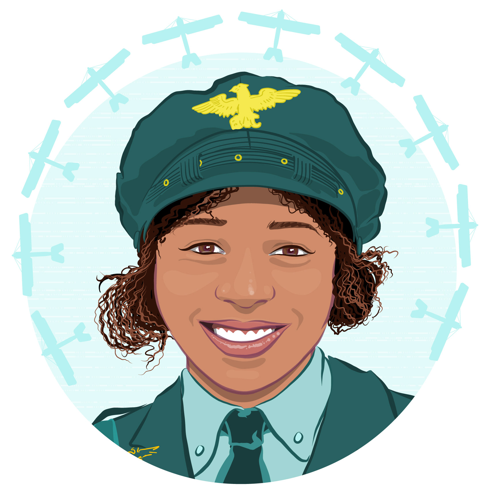Illustrated portrait of aviator Bessie Coleman