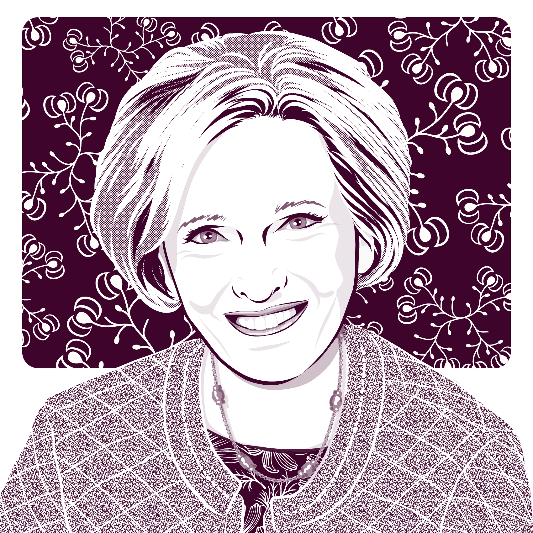 1-color Illustrated portrait of Chef Dame Mary Berry