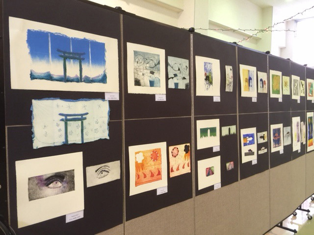 Milk carton drypoint print exhibition at the Lester Middle School