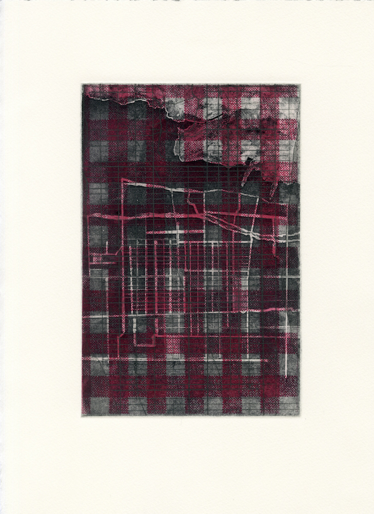 Study for CITIES IN CHECKERS, 2016, Etching and Photopolymer plate, 14-1/4” x 10”