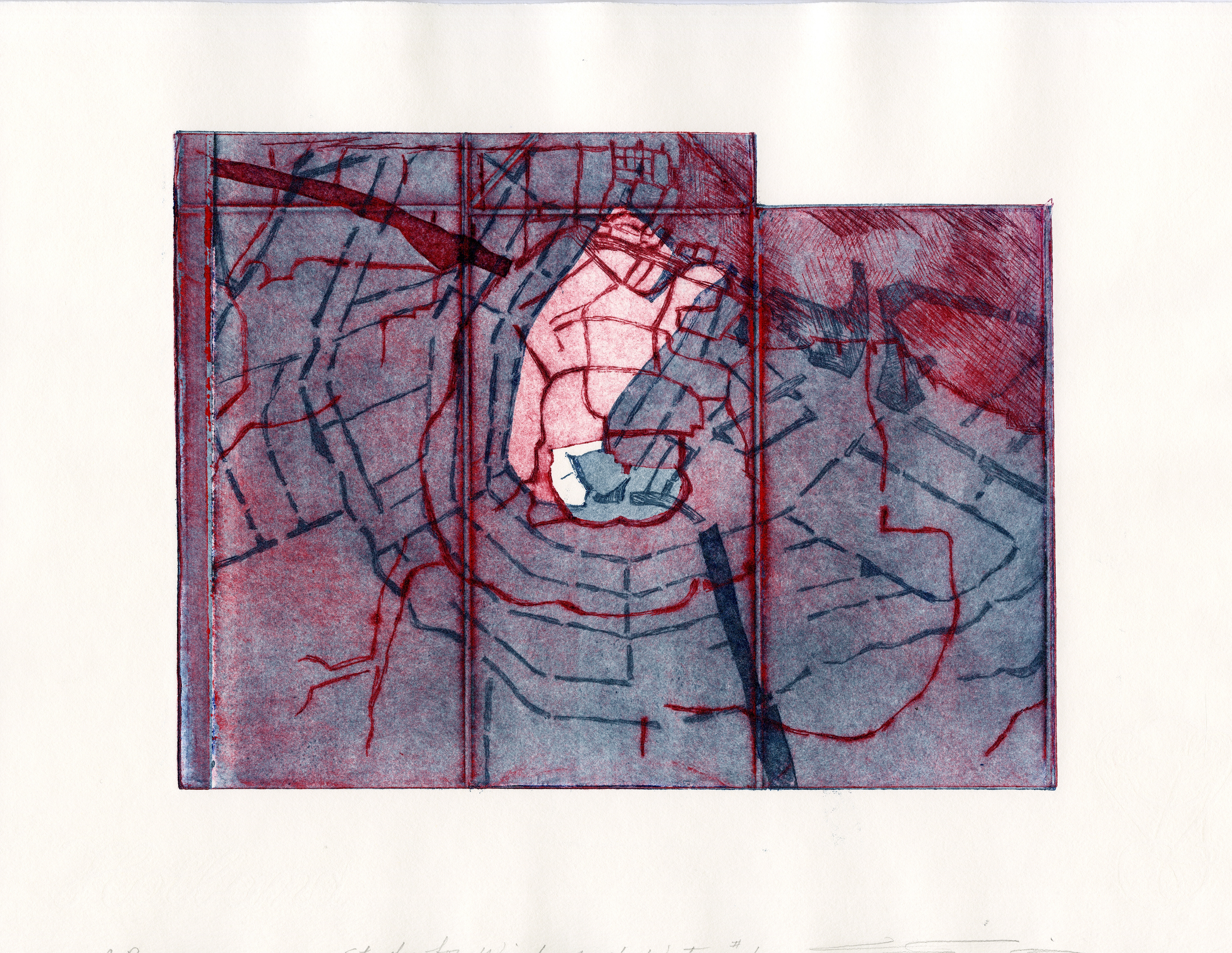 Study for WISDOM OF WATER #1, 2015, Milk carton drypoint, 12-1/2” x 18-1/2”