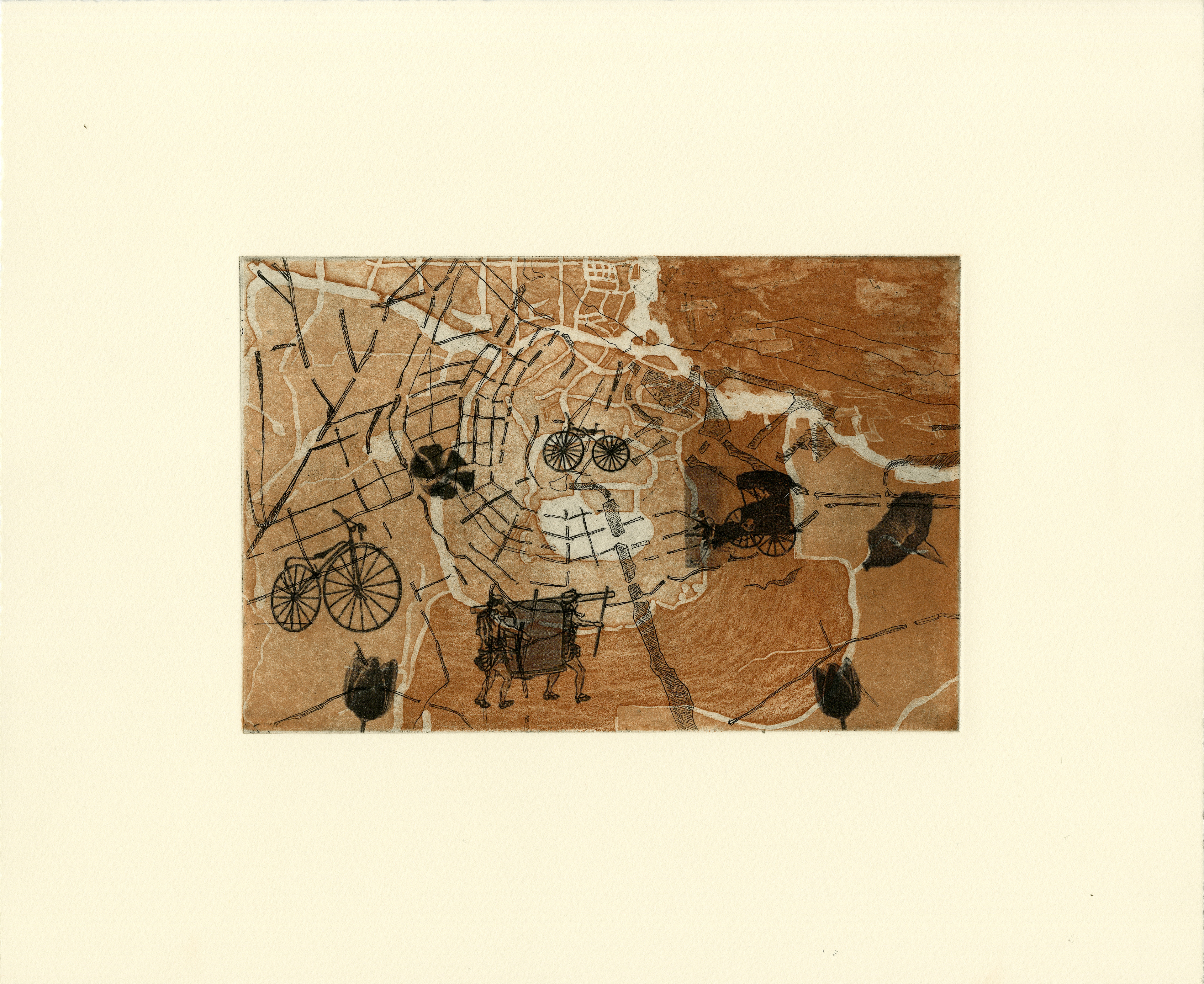 Study for WISDOM IN LIVING: Amsterdam and Edo, 2016, Etching and Photopolymer Plate, 13” x 15”
