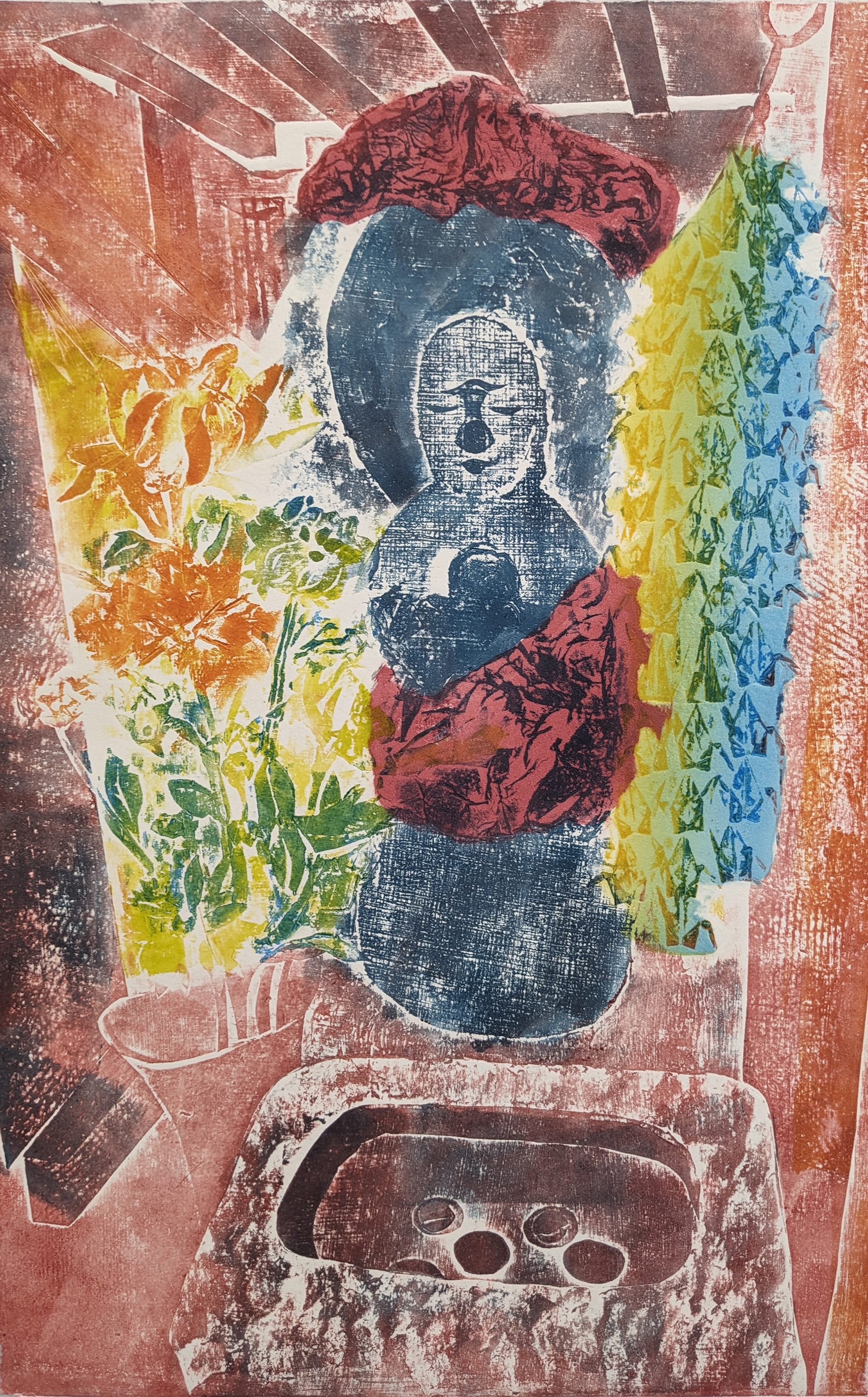 CHILDREN IN GAZA AND NAGOYA (d), 2024 Collagraph and Monotype 16-1/2” x 10-1/2”
