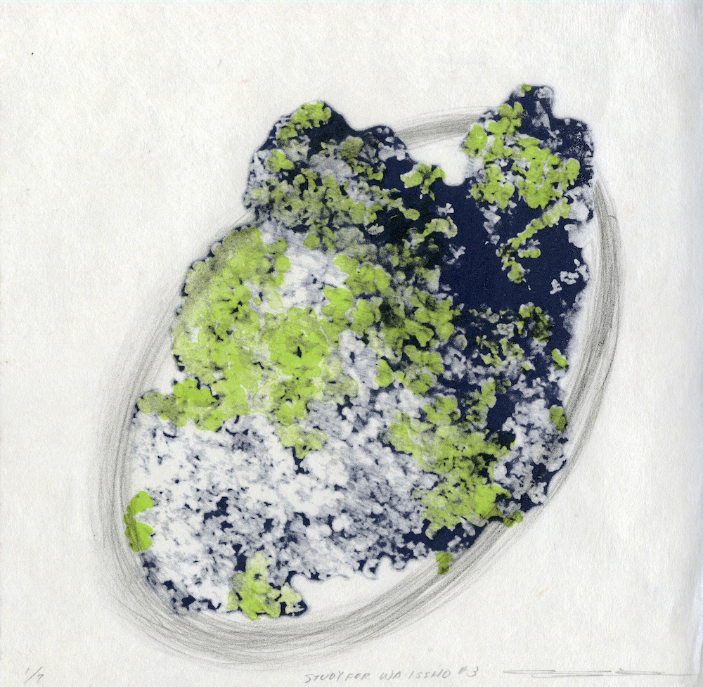 Study for WA ISSHO #3, 2003, Lithography, Silkscreen, and Linoleum cut, 10” x 10”