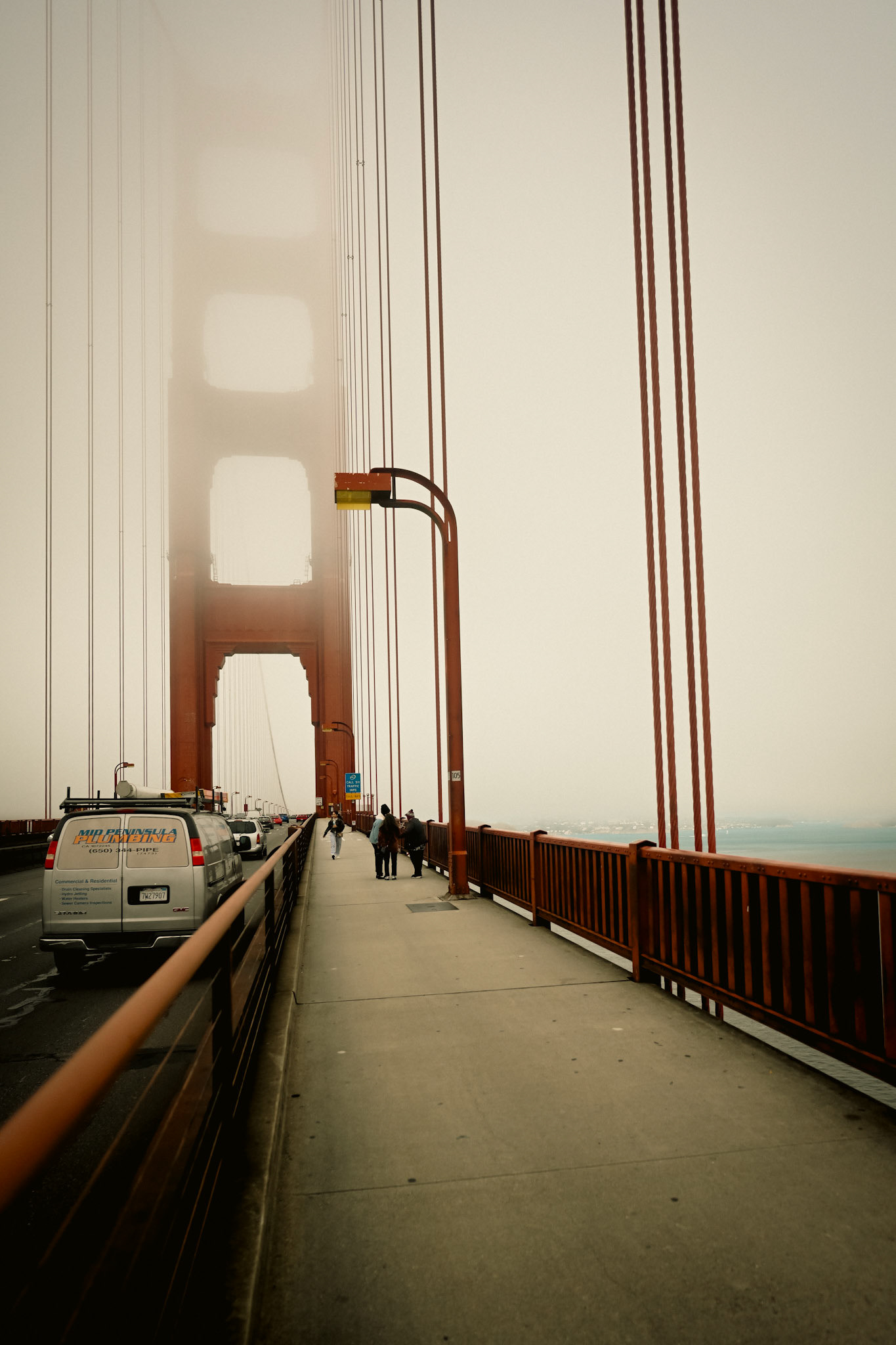 foggy day on a city bridge