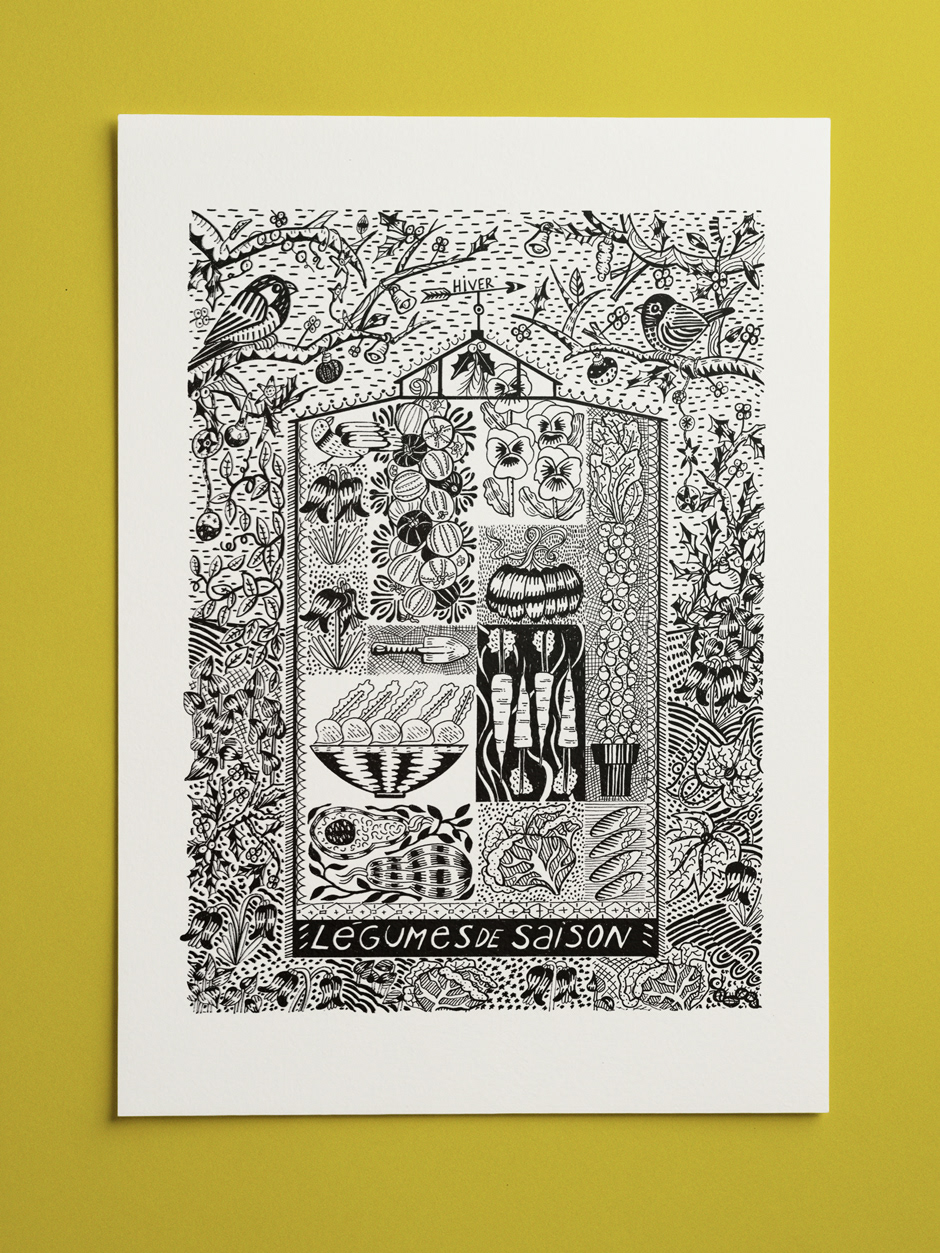 Winter Garden original drawing in ink - A3 illustration by Esther Tabor