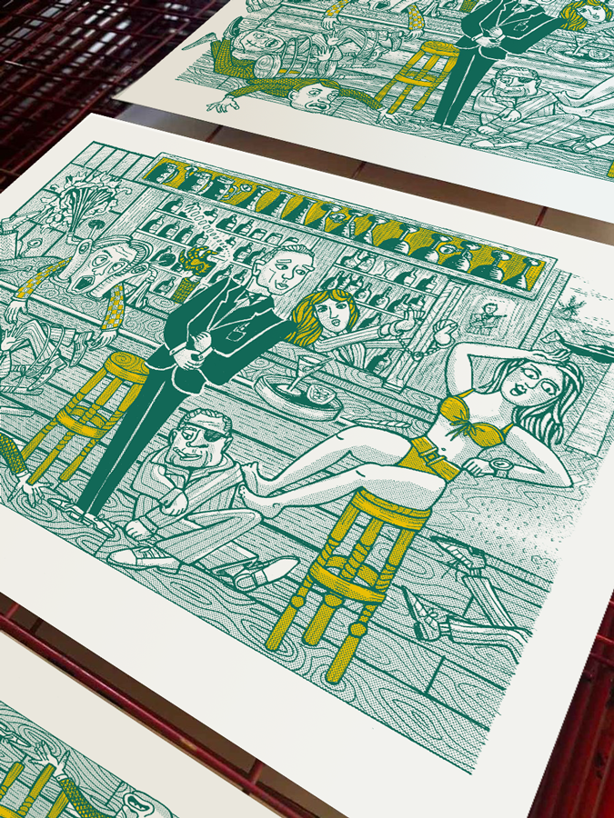 Photo of screen printing James Bond and Villains in duo tone