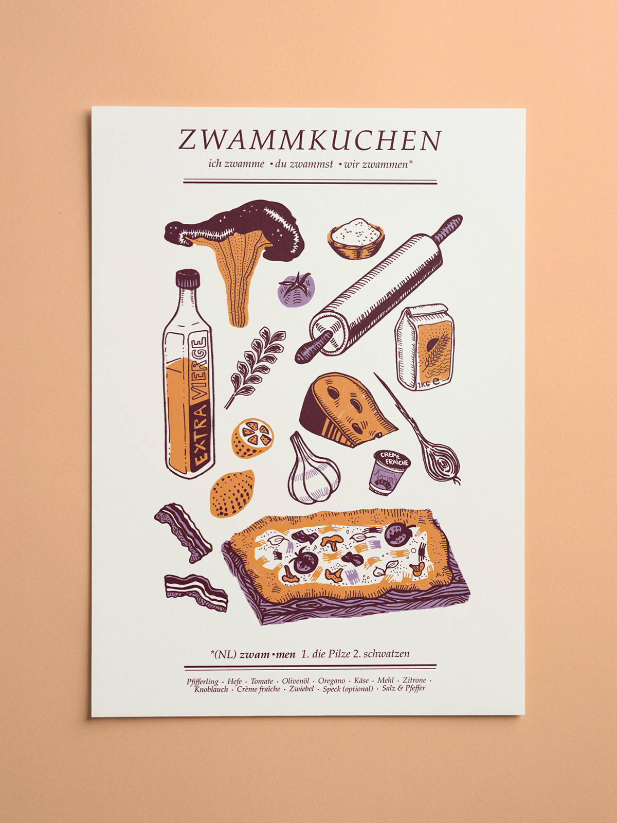 Flammkuchen food art print - A3 print on 250gms structured paper
