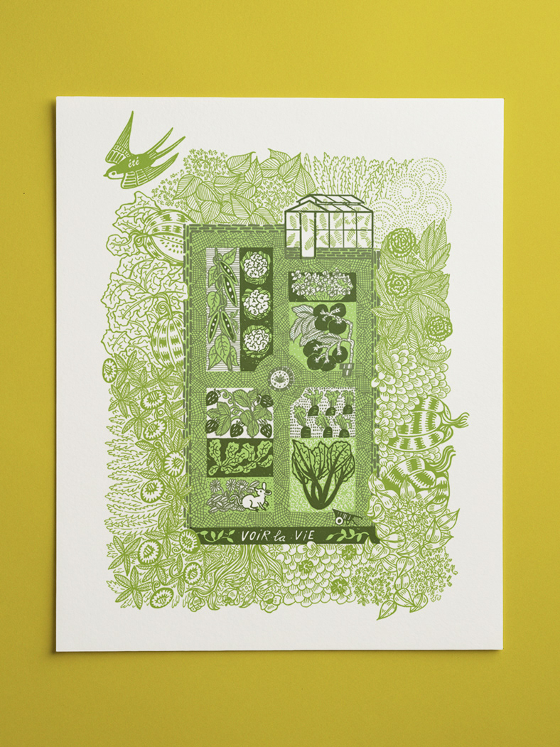 Summer vegetable garden screen print - botanical illustration