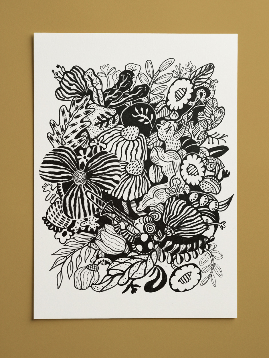 La Primavera Trompetera original drawing - A4 ink on paper