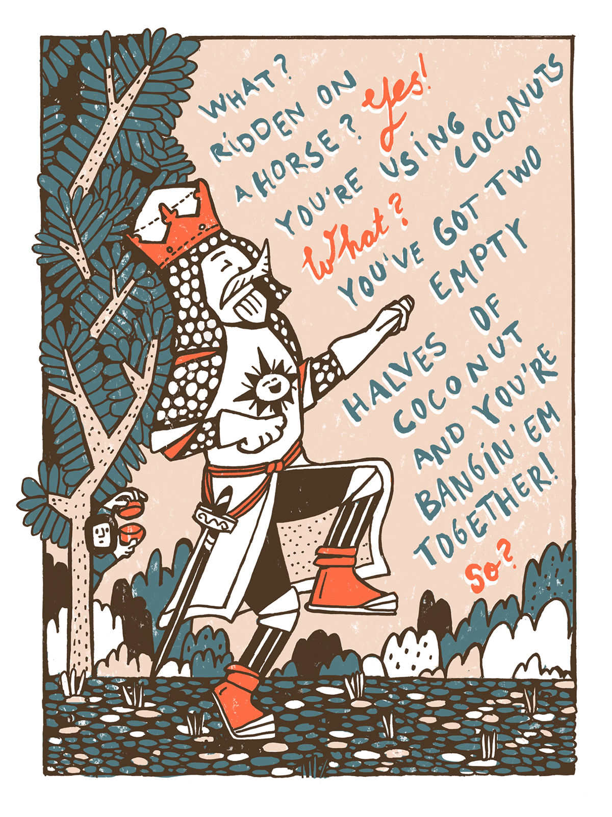 illustration of the coconut king in Monty Python and the holy grail