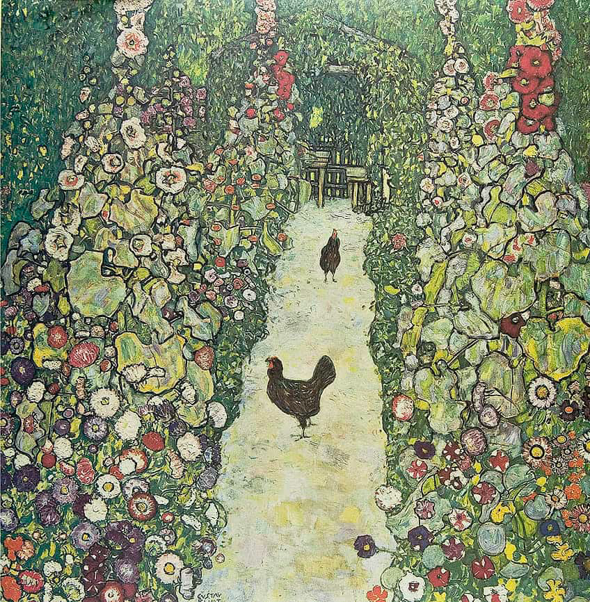 gustav Klimt paining garden with chickens
