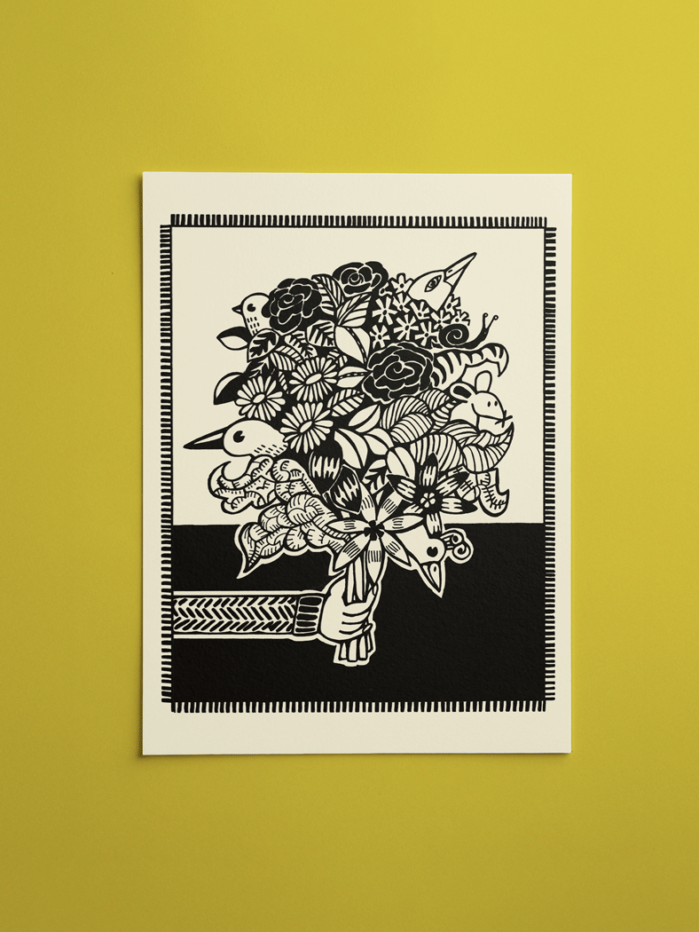 My Garden Bouquet - A5 original illustration black ink on off white 250 gsm paper